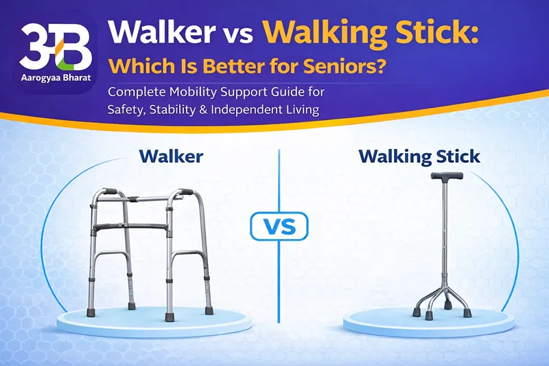Walker vs Walking Stick: Which Is Better for Seniors? Complete Mobility Support Guide for Safety, Stability & Independent Living | Aarogyaa Bharat