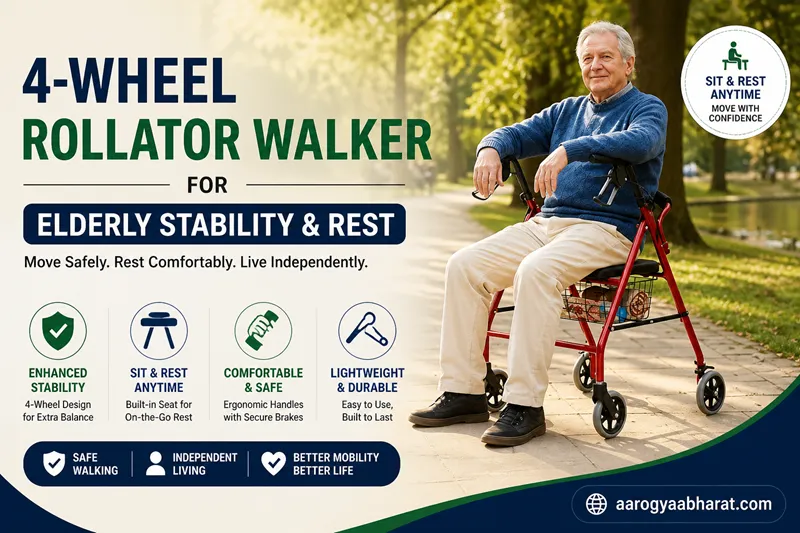 4-Wheel Rollator Walker for Elderly Stability and Rest