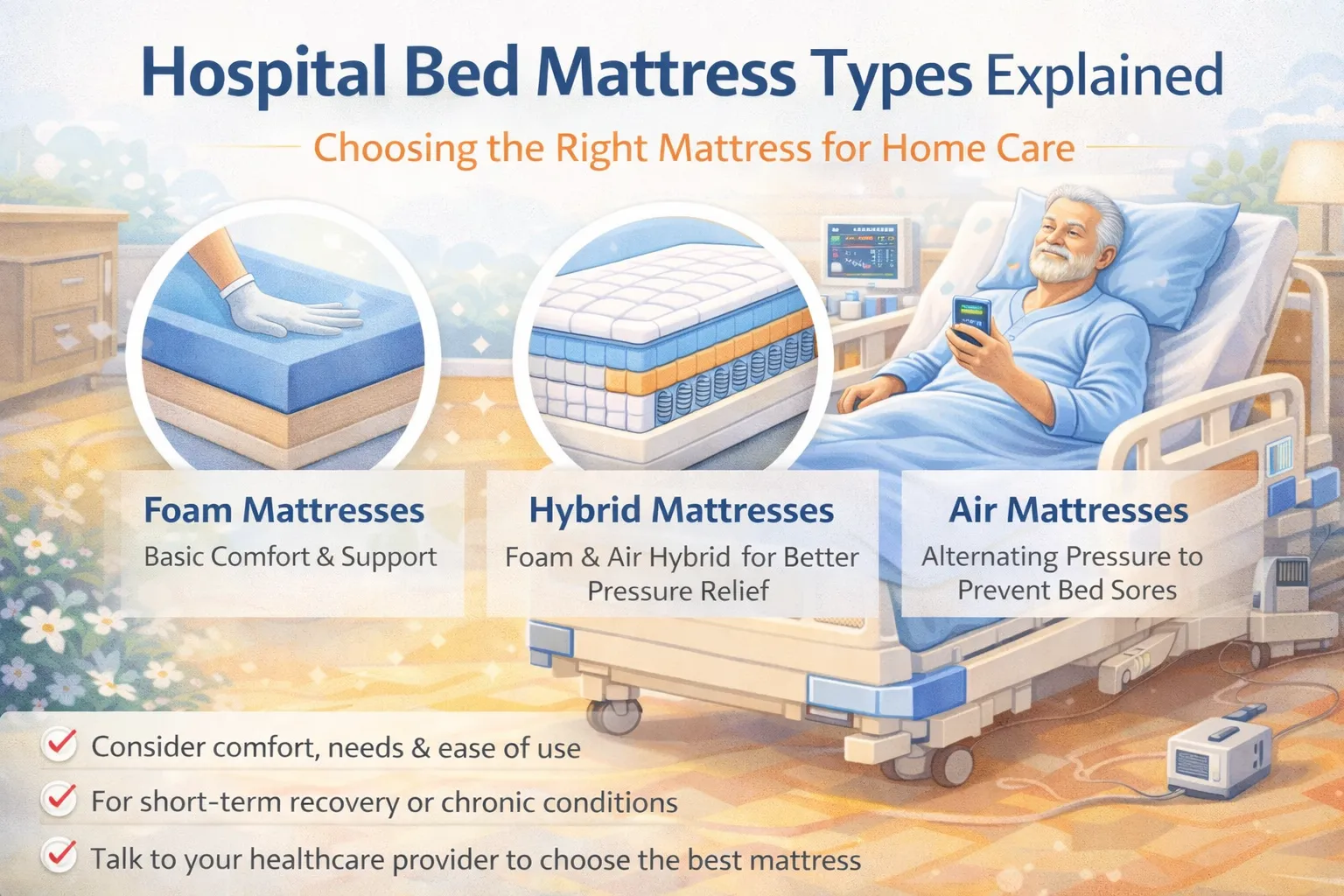 Hospital Bed Mattress Types Explained: Choosing the Right Mattress for Home Care