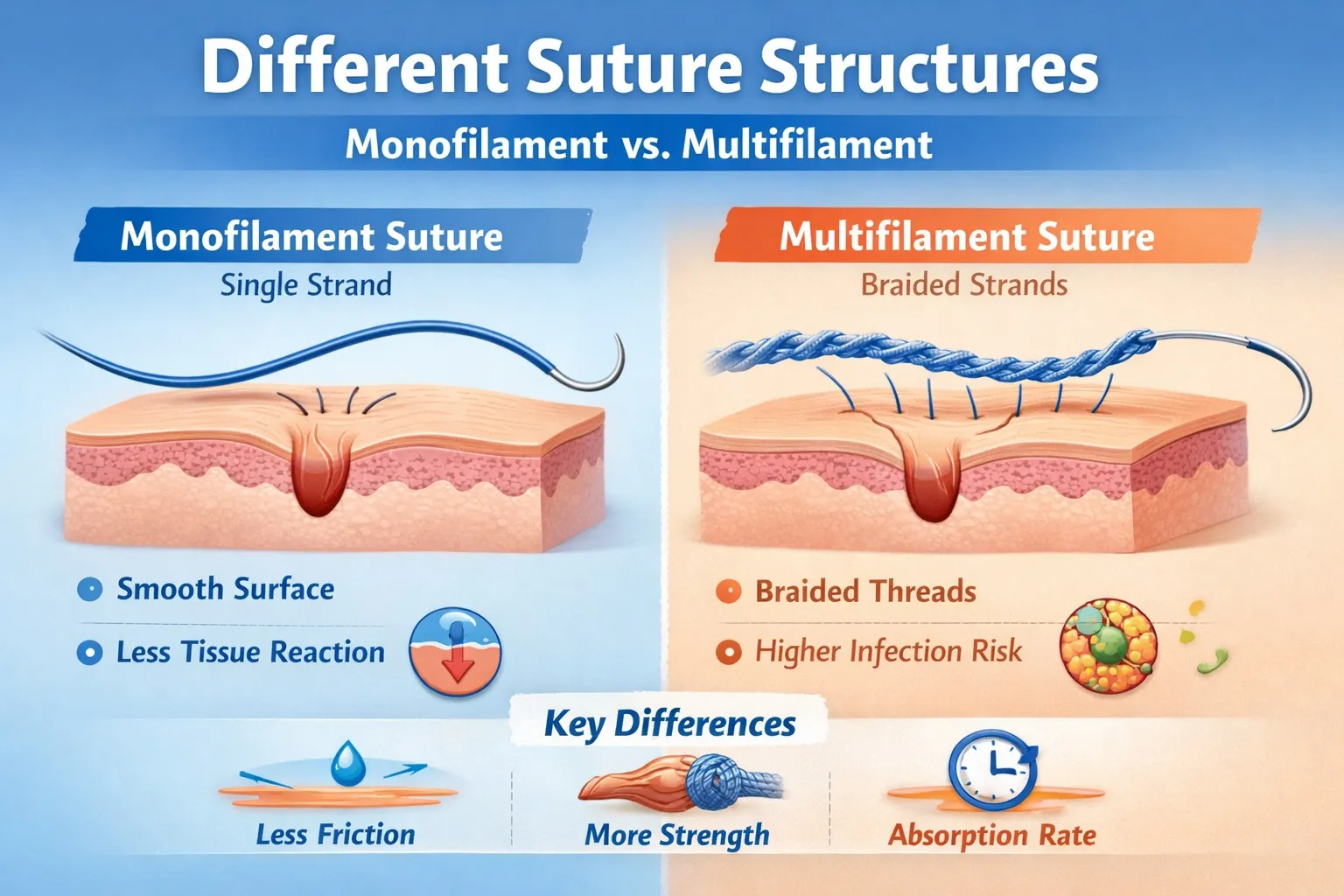 Different Suture Structures: Monofilament vs. Multifilament