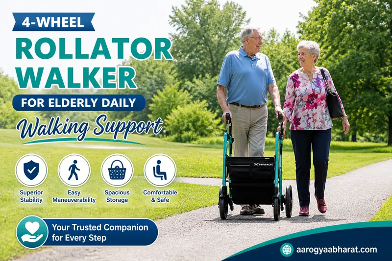 4-Wheel Rollator Walker for Elderly Daily Walking Support