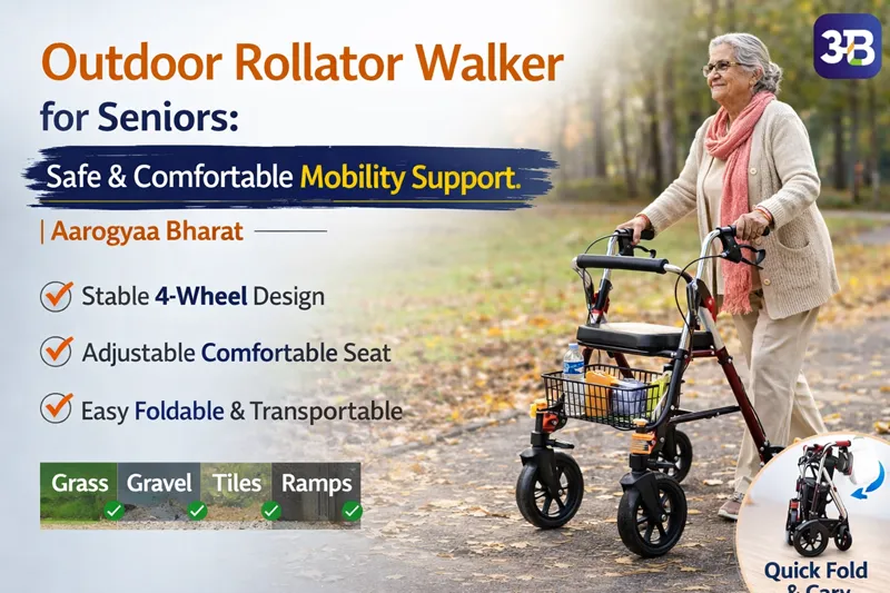 Outdoor Rollator Walker for Seniors: Safe & Comfortable Mobility Support | Aarogyaa Bharat